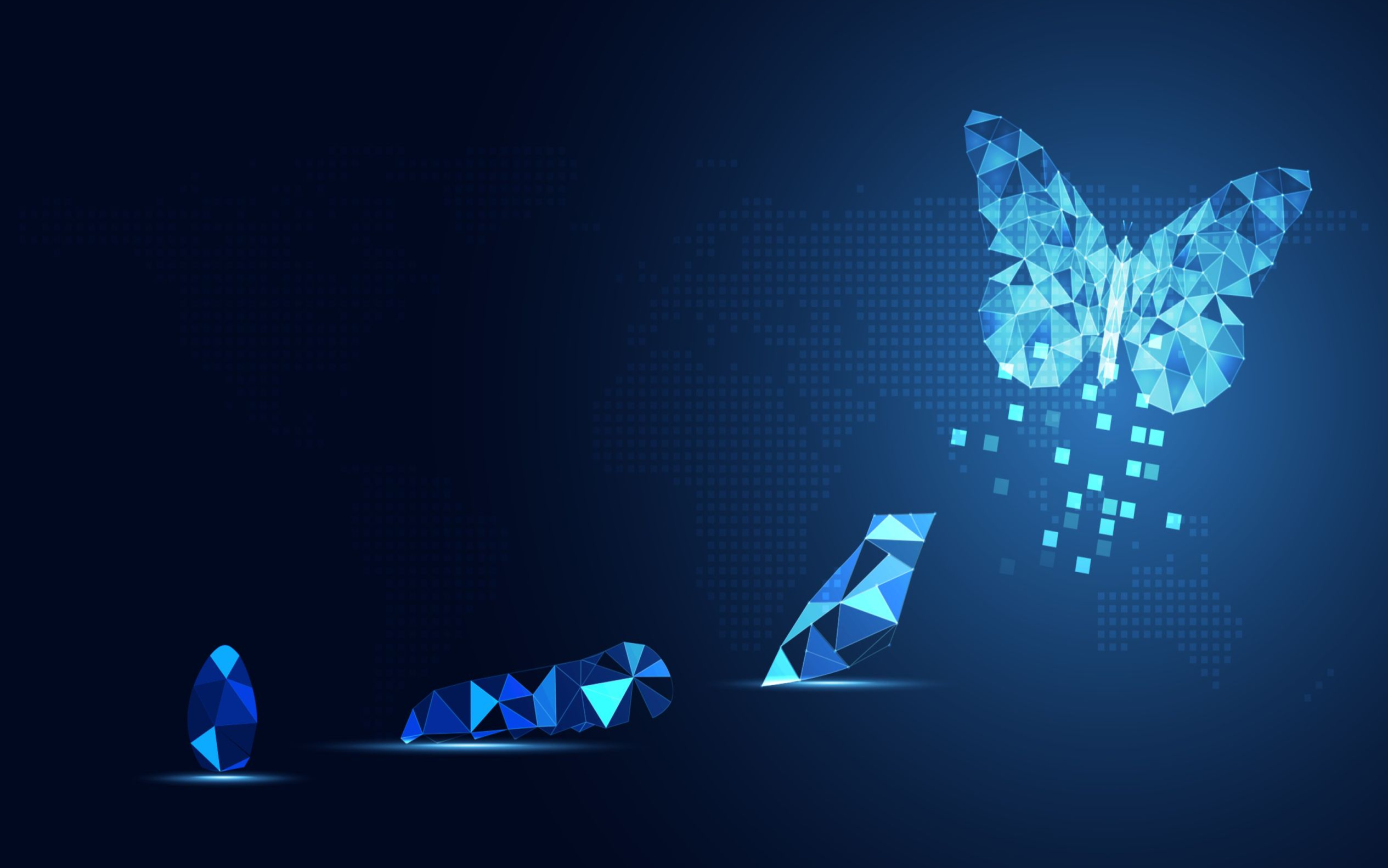 Abstract illustration of digital transformation and technology adoption, showing a polygonal digital hand with glowing blocks, representing how businesses and financial institutions can enhance customer experience and achieve digital readiness