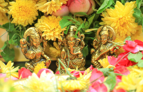 Ganesh idols and floral decorations at Longshore Labs Chennai inauguration